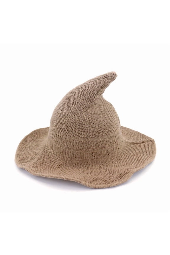 Cotton Yarn Witch Hat for Kids & Adults Soft Knitted Pointed Wizard Hat Foldable Halloween Accessory