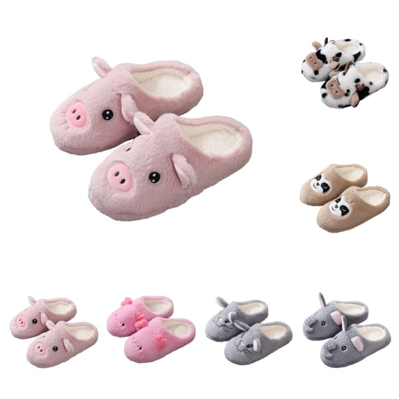 SAWOBUUN Cute Animal Slippers for Women Men Fuzzy Plush Cartoon House Slippers Warm Winter Soft Fluffy Cozy Indoor Kawaii Shoes