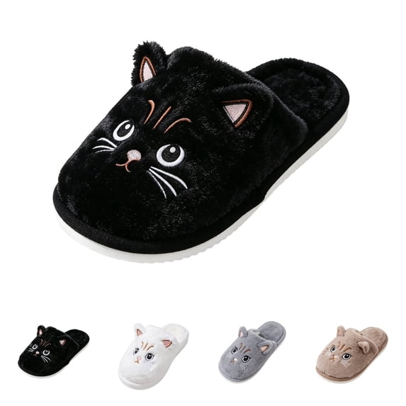 SAWOBUUN Cute Cat Slippers for Women Men Animal Fuzzy Plush Closed Toe House Slippers Soft Fluffy Warm Cozy Indoor Bedroom Shoes