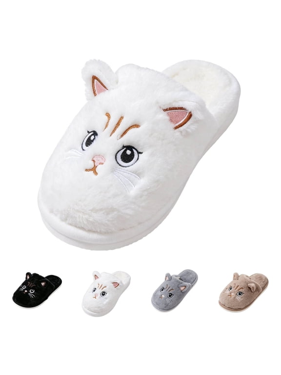 Cute Cat Slippers for Women Men Animal Fuzzy Plush Closed Toe House Slippers Soft Fluffy Warm Cozy Indoor Bedroom Shoes