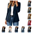 thumbnail image 1 of SAWOBUUN Faux Suede Blazer for Women Lapel Collar Open Front One Button Slim Fit Work Suit Jacket, 1 of 9