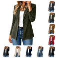 thumbnail image 1 of SAWOBUUN Faux Suede Blazer for Women Lapel Collar Open Front One Button Slim Fit Work Suit Jacket, 1 of 9