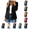 thumbnail image 1 of SAWOBUUN Faux Suede Blazer for Women Lapel Collar Open Front One Button Slim Fit Work Suit Jacket, 1 of 9