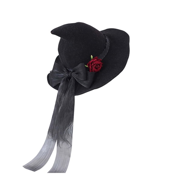 SAWOBUUN Halloween Witch Hat Head with Rose Gothic Pointed Wizard Hat for Women Girls Halloween Accessory
