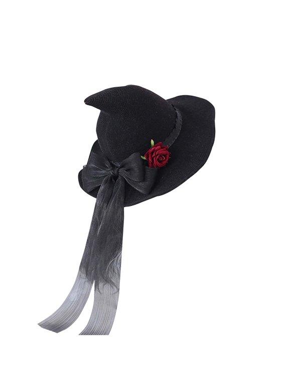 Halloween Witch Hat Head with Rose Gothic Pointed Wizard Hat for Women Girls Halloween Accessory