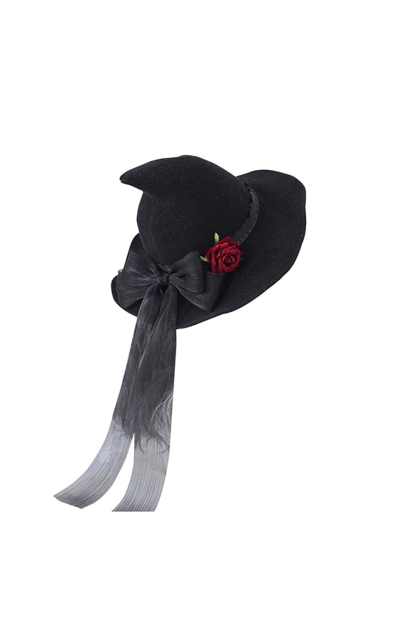 Halloween Witch Hat Head with Rose Gothic Pointed Wizard Hat for Women Girls Halloween Accessory
