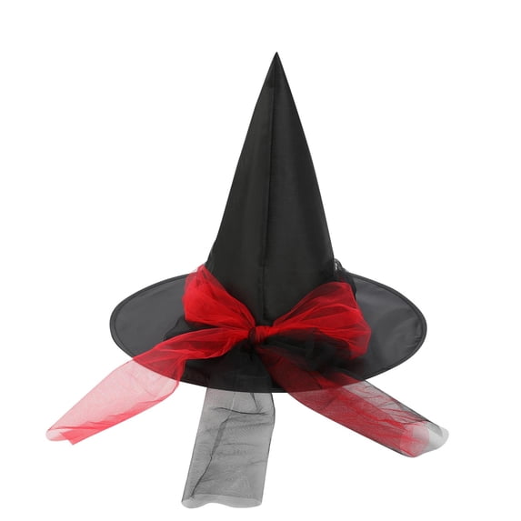 SAWOBUUN Halloween Witch Hat Tulle Bow Wide Brim Pointed Halloween Accessory for Women Girls Magic Wizard Cap for Party