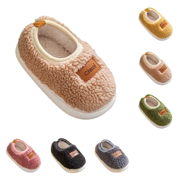 SAWOBUUN Kids House Slippers for Boys Girls Toddler Fuzzy Plush Closed Back Slippers Non Slip Warm Home Shoes Cozy Indoor Outdoor for Children