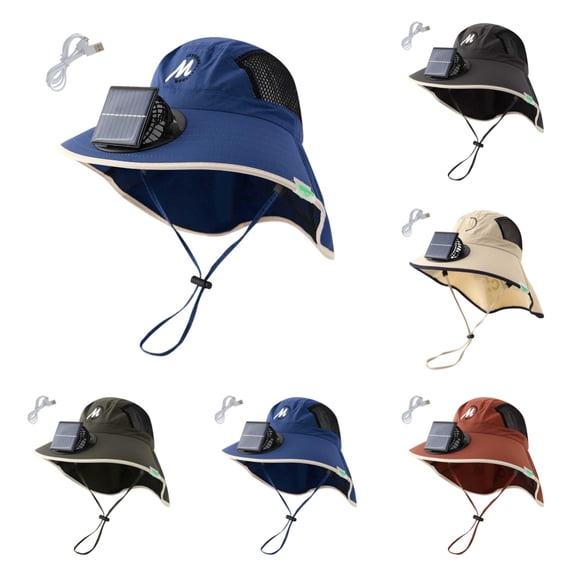 SAWOBUUN Kids Solar Fan Hat Boy Girl Fishing Hats Wide Brim Sun Protection Cap USB and Solar Powered Fan Hat
