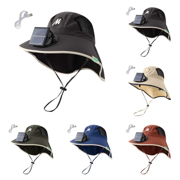 SAWOBUUN Kids Solar Fan Hat Boy Girl Fishing Hats Wide Brim Sun Protection Cap USB and Solar Powered Fan Hat