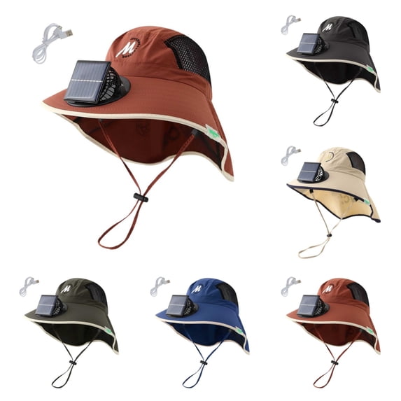SAWOBUUN Kids Solar Fan Hat Boy Girl Fishing Hats Wide Brim Sun Protection Cap USB and Solar Powered Fan Hat
