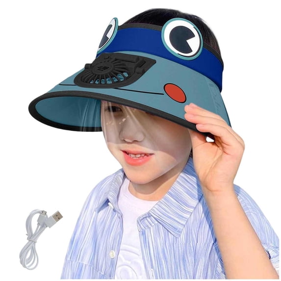 SAWOBUUN Kids Solar Fan Hat Boy Girl Sun Visor Hat Wide Brim Sun Protection Cap for Outdoor Summer Beach,USB & Solar Powered