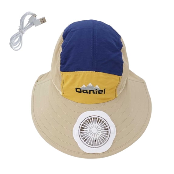 SAWOBUUN Kids Solar Fan Hat Wide Brim Breathable Baseball Cap Cooling Beach Sun Hats for Boy Girl Camping Fishing