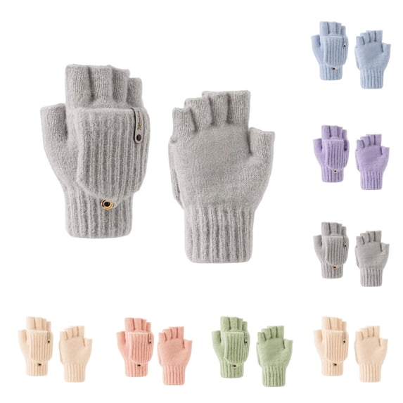 SAWOBUUN Kids Winter Convertible Flip Top Gloves Boys Girls Knit Half Finger Flip Mittens Warm Thermal Outdoor Cold Weather Gloves
