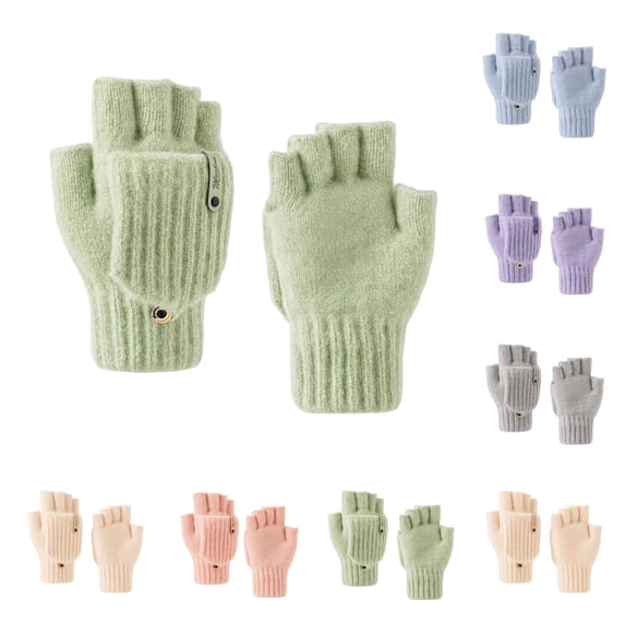 SAWOBUUN Kids Winter Convertible Flip Top Gloves Boys Girls Knit Half Finger Flip Mittens Warm Thermal Outdoor Cold Weather Gloves
