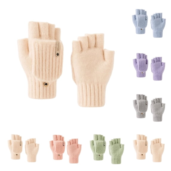 SAWOBUUN Kids Winter Convertible Flip Top Gloves Boys Girls Knit Half Finger Flip Mittens Warm Thermal Outdoor Cold Weather Gloves