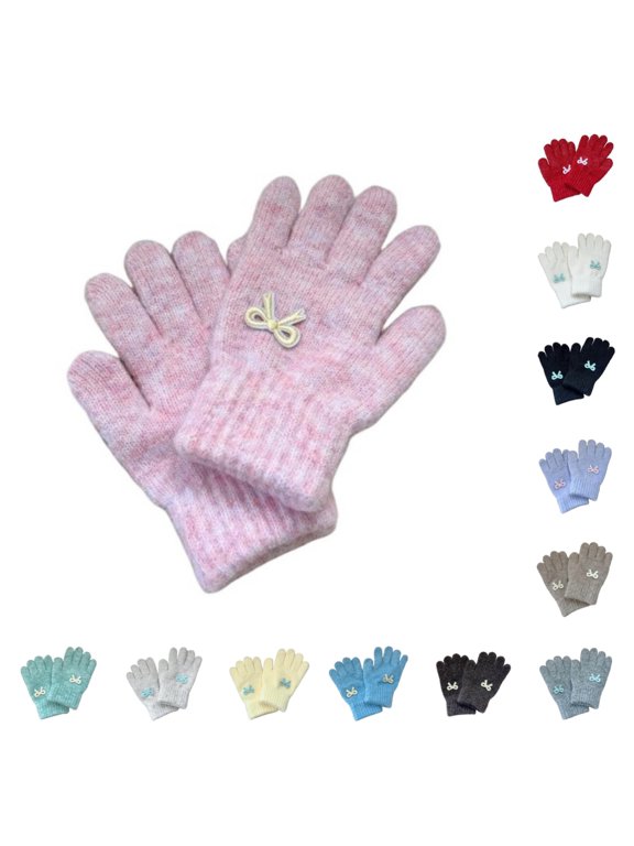 Kids Winter Gloves Bow Thermal Gloves Soft Knitted Warm Outdoor Gloves for Boys Girls