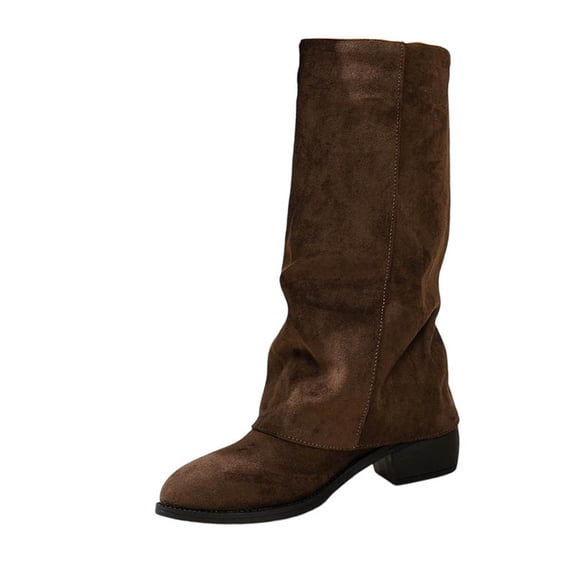 SAWOBUUN Knee High Boots Women Fold Over Slouchy Faux Suede Boot Fall Winter Tall Boots