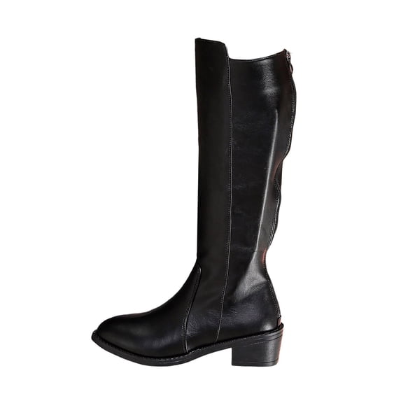 SAWOBUUN Knee High Boots for Women Round Toe Back Zipper Block Heel Wide Calf Faux Leather Comfortable Fashion Winter Boots