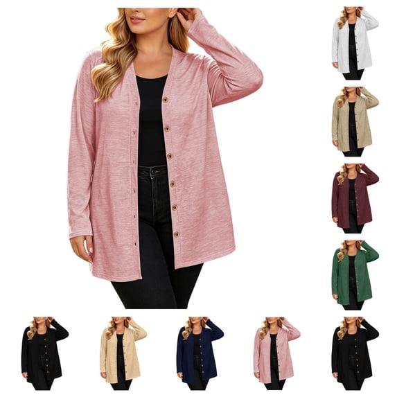 SAWOBUUN Lightweight Cardigan for Women Soft Button Down Long Sleeve Casual Open Front Tunic Jacket with Pockets