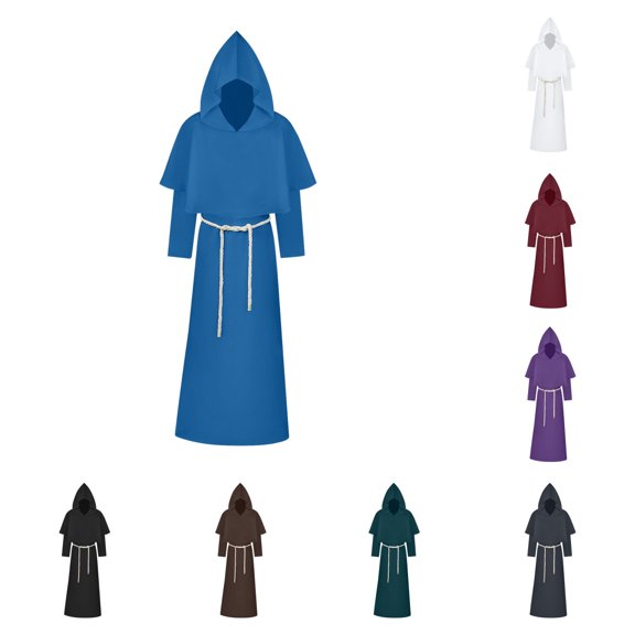 SAWOBUUN Medieval Hooded Monk Robe Friar Priest Renaissance Men Halloween Wizard Cloak for Men Women