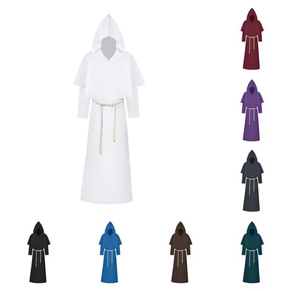 SAWOBUUN Medieval Hooded Monk Robe Friar Priest Renaissance Men Halloween Wizard Cloak for Men Women