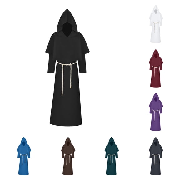 SAWOBUUN Medieval Hooded Monk Robe Friar Priest Renaissance Men Halloween Wizard Cloak for Men Women