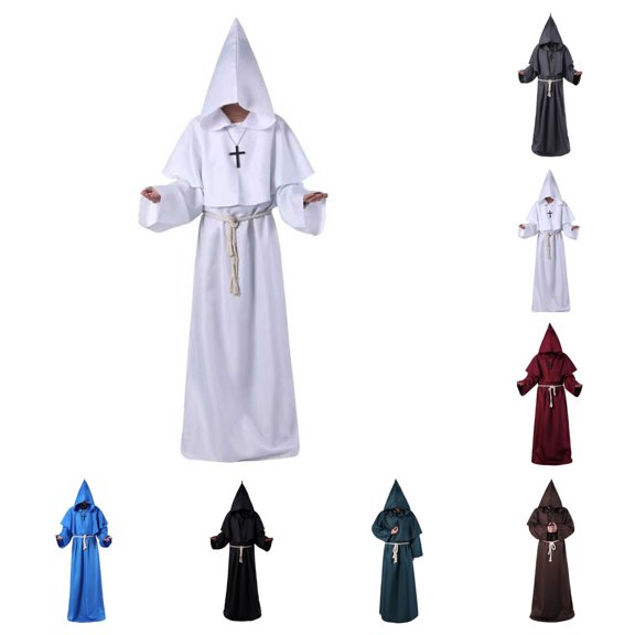 SAWOBUUN Medieval Monk Robe Renaissance Priest Friar Hooded Cloak Halloween Tunic Uniform