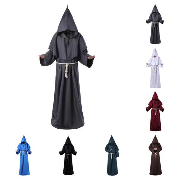 SAWOBUUN Medieval Monk Robe Renaissance Priest Friar Hooded Cloak Halloween Tunic Uniform