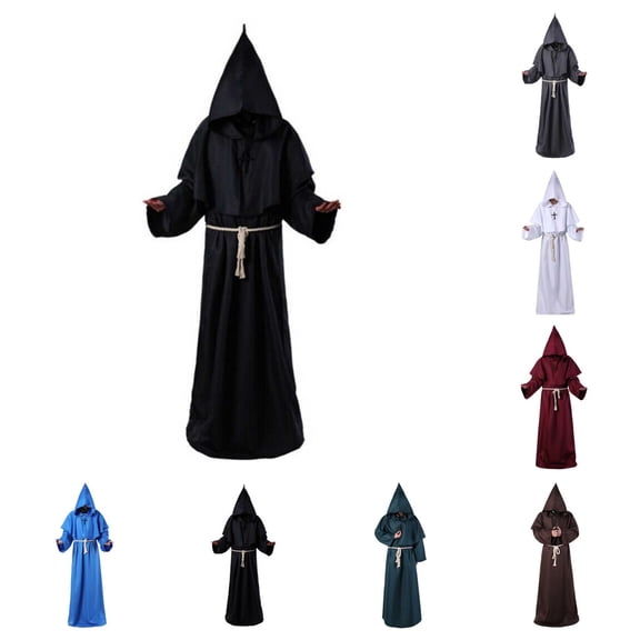SAWOBUUN Medieval Monk Robe Renaissance Priest Friar Hooded Cloak Halloween Tunic Uniform