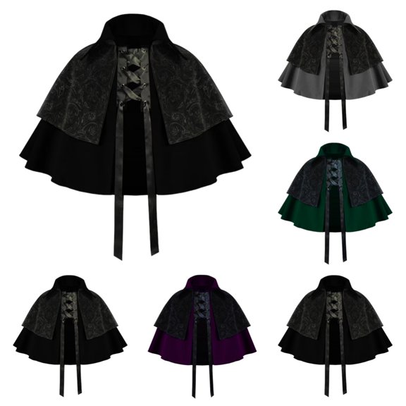 SAWOBUUN Medieval Shawl Men Renaissance Cape Wraps Lace Gothic Short Cloak for Hallowee Party Vampire