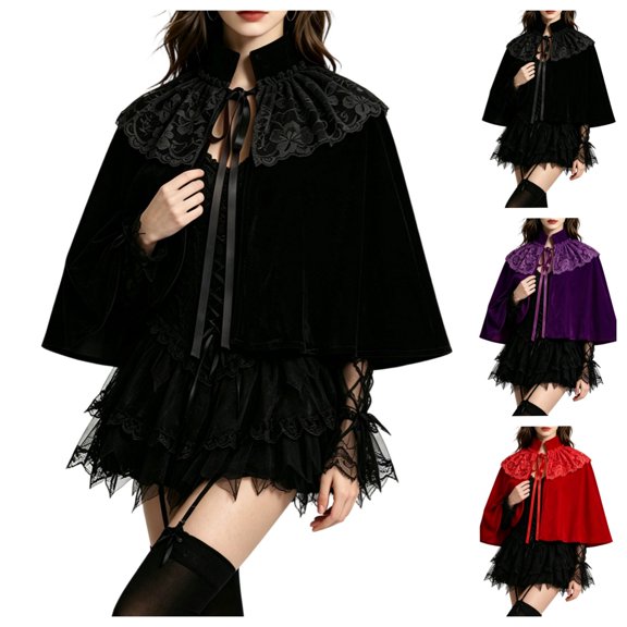 SAWOBUUN Medieval Shawl Women Renaissance Velvet Cape Wraps Lace Gothic Cloak for Party