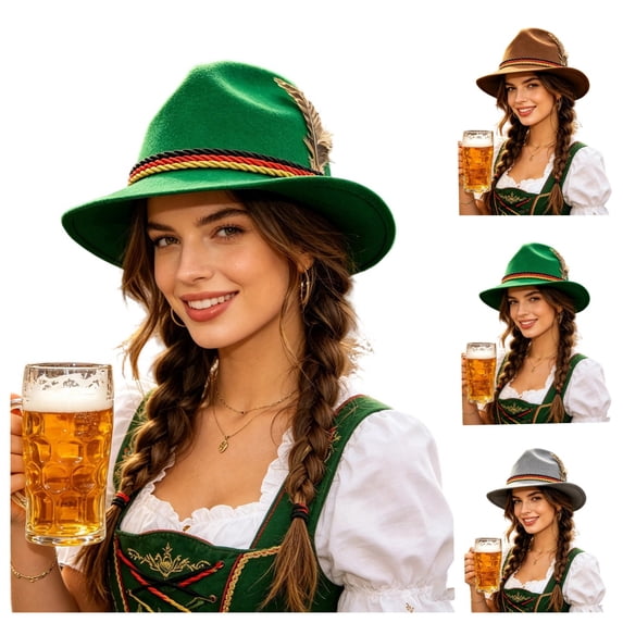 SAWOBUUN Men Women Bavarian Oktoberfest Hat Wide Brim Fedora Hat Traditional German Felt for Beer Festival Party