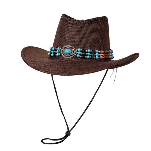 SAWOBUUN Men Women Cowboy Hat Adjustable Wide Brim Western Cowgirl Hat with Decorative Bands