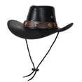 thumbnail image 1 of SAWOBUUN Men Women Faux Leather Western Cowboy Hats Unisex Adult Wide Brim Vintage Hat with Lanyard, 1 of 2