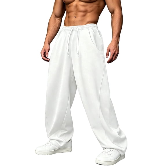 SAWOBUUN Men's Baggy Sweatpants Wide Leg Relaxed Fit Sweatpants Elastic Waist Drawstring Casual Pants
