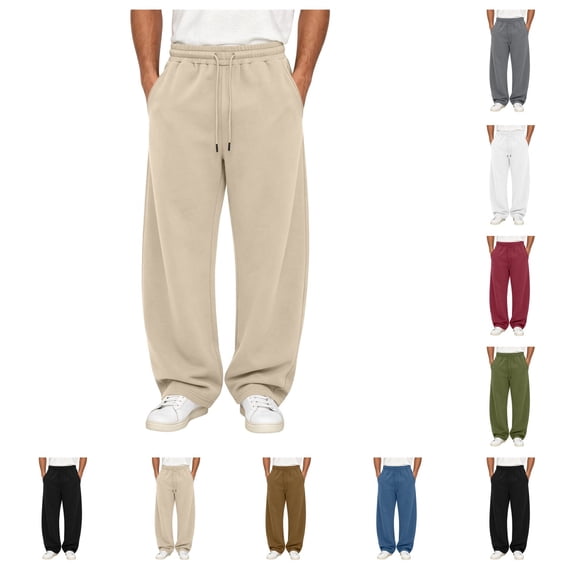 SAWOBUUN Men's Barrel Wide Leg Sweatpants Drawstring Elastic Waist Loose Straight Leg Casual Athletic Pants with Pockets