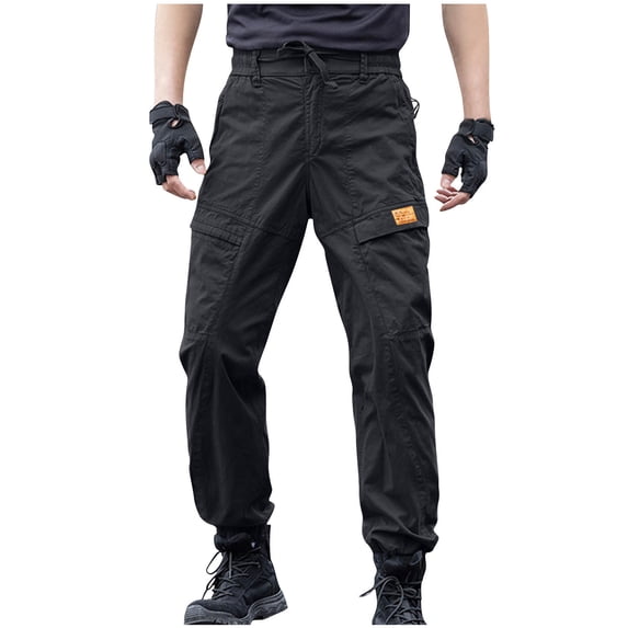 SAWOBUUN Men's Cargo Joggers Pants Drawstring Waist Work Trousers Slim Fit Outdoor Hiking Sweatpants with Multi Pockets