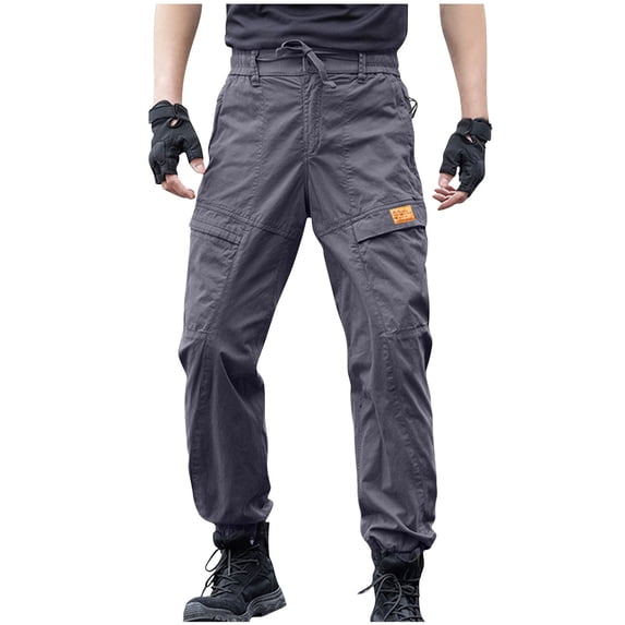 SAWOBUUN Men's Cargo Joggers Pants Drawstring Waist Work Trousers Slim Fit Outdoor Hiking Sweatpants with Multi Pockets