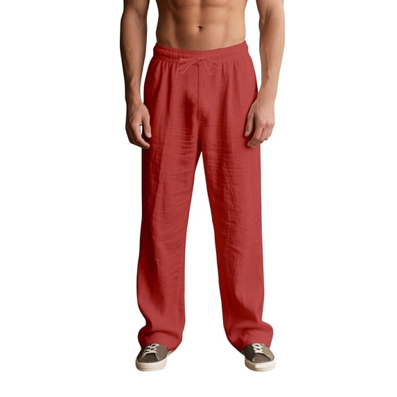 SAWOBUUN Men's Casual Pants Drawstring Elastic Waist Lightweight Loose Fit Summer Solid Trousers with Pockets