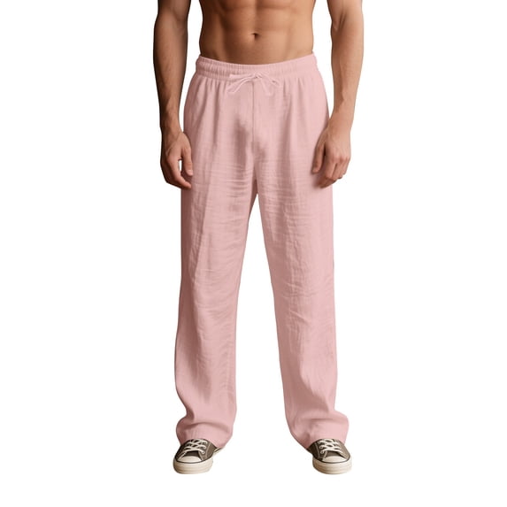 SAWOBUUN Men's Casual Pants Drawstring Elastic Waist Lightweight Loose Fit Summer Solid Trousers with Pockets