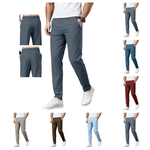 SAWOBUUN Men's Chino Pants Casual Elastic Waist Slim Fit Pants Tapered Slacks with Pockets