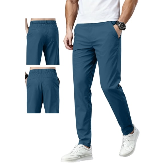 SAWOBUUN Men's Chino Pants Casual Elastic Waist Slim Fit Pants Tapered Slacks with Pockets