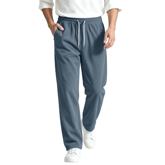 SAWOBUUN Men's Corduroy Casual Pants Drawstring Elastic Waist Straight Leg Trousers with Pockets