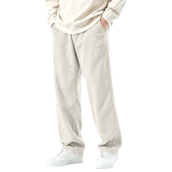 SAWOBUUN Men's Corduroy Pants Wide Leg Elastic Waist Loose Fit Casual Trousers with Pockets
