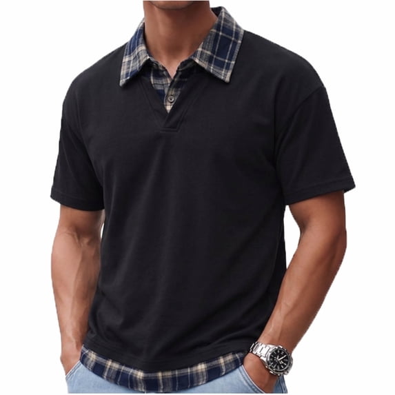 SAWOBUUN Men's Fake Two-Piece Collared Shirt Short Sleeve Pullover Top Lightweight Breathable Casual Summer Tee