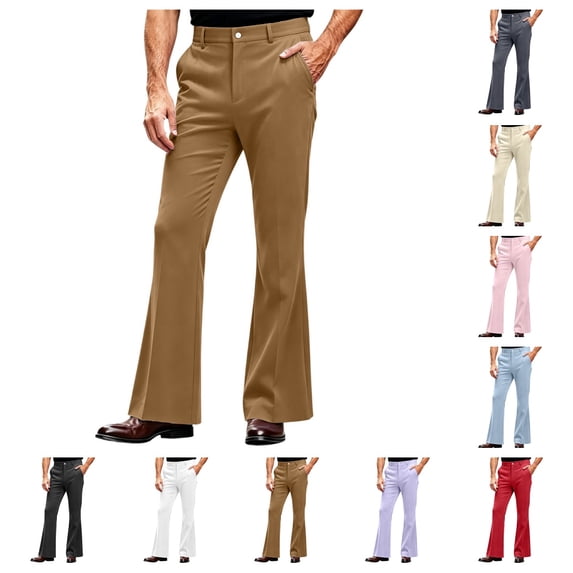 SAWOBUUN Men's Flare Dress Pants High Waisted Wrinkle Resistant Slim Fit Business Casual Bell Bottom Suit Trousers