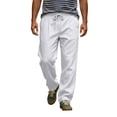thumbnail image 1 of SAWOBUUN Men's Linen Pants Breathable Straight Leg Drawstring Trousers Elastic Waist Casual Beach Pants with Pockets, 1 of 9