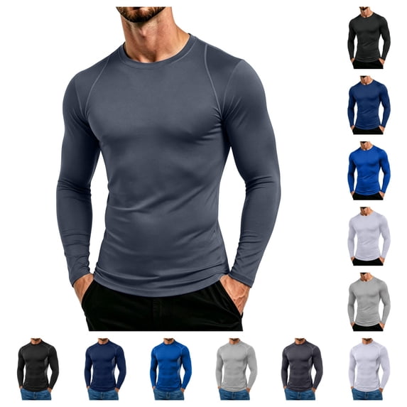 SAWOBUUN Men's Long Sleeve Compression Shirt Moisture Wicking Stretchy Athletic Workout Shirts Slim Fit Muscle Base Layer Gym Running Undershirt
