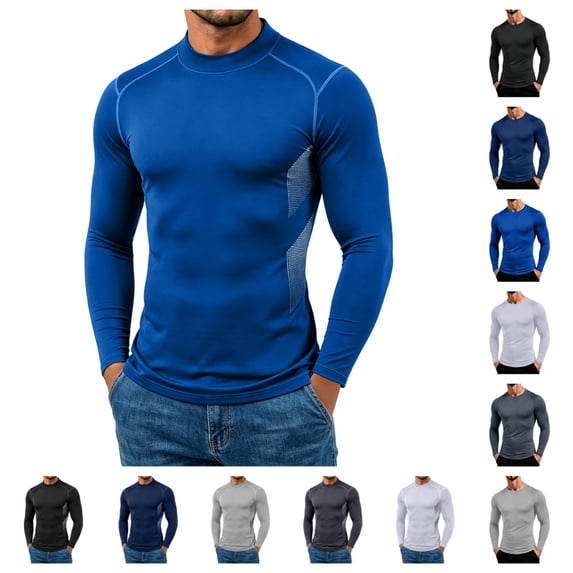 SAWOBUUN Men's Long Sleeve Compression Shirt Moisture Wicking Stretchy Athletic Workout Shirts Slim Fit Muscle Base Layer Gym Running Undershirt